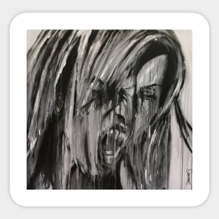 Female expressing rage posing in  portrait painted with drip style Sticker